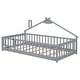 preview thumbnail 11 of 9, Grey Twin Size Pine Wood House-Shaped Bedside Floor Bed with Guardrails, Slats, with Door