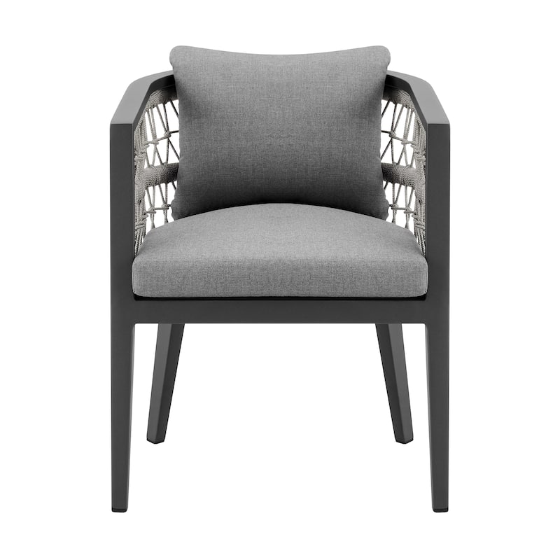 Zella Outdoor Patio Dining Chair in Aluminum with Light Gray Rope and Earl Gray Cushions - Set of 2