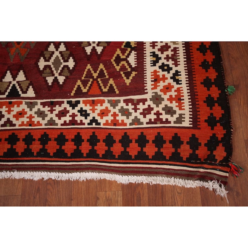 Vegetable Dye Kilim Qashqai Persian Vintage Flatweave Wool Carpet - 5'5" X 9'0"