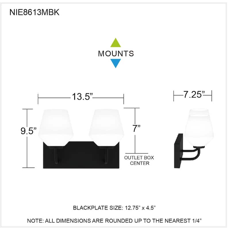 Nielson 2-Light Matte Black Bath Light