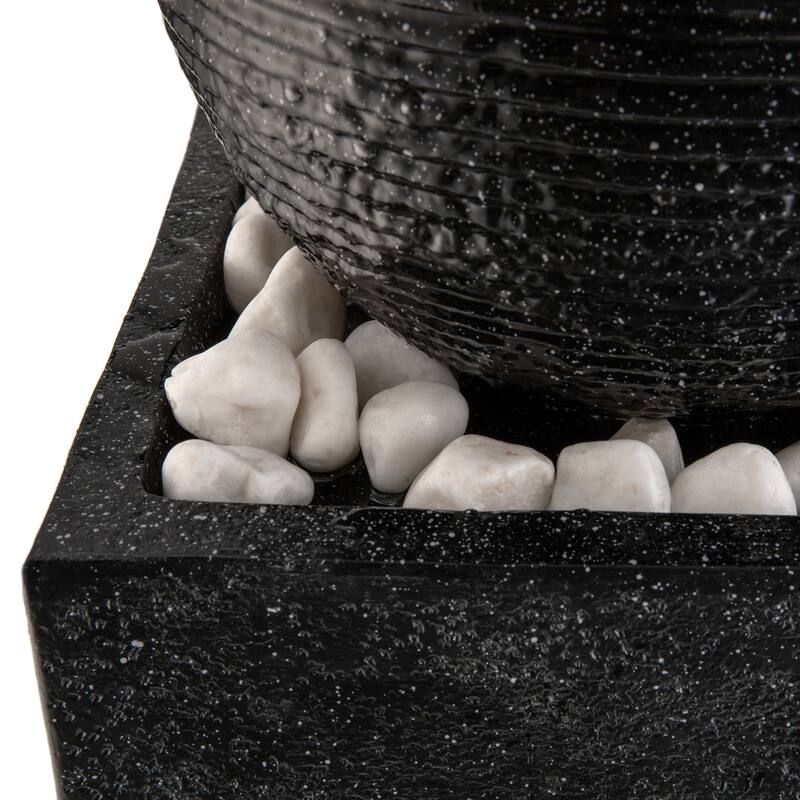 Glitzhome Modern Geometric Oversized Pedestal Sphere Polyresin Outdoor Floor Fountain with Pebbles