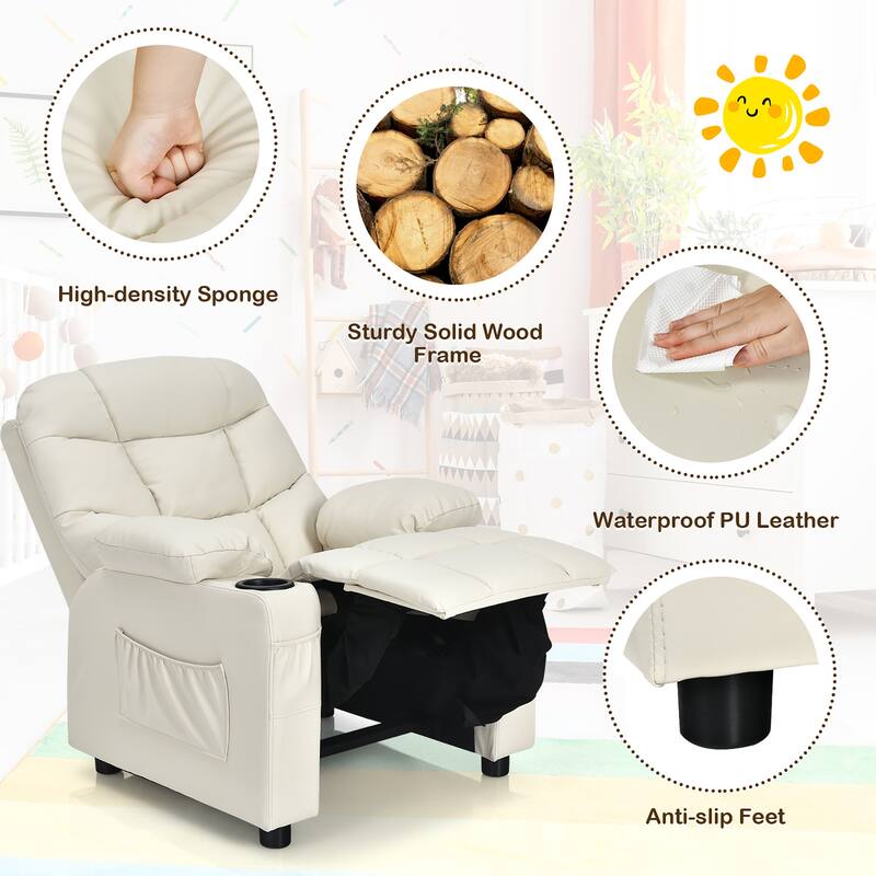 Costway Kids Youth Recliner Chair PU Leather w/Cup Holders & Side