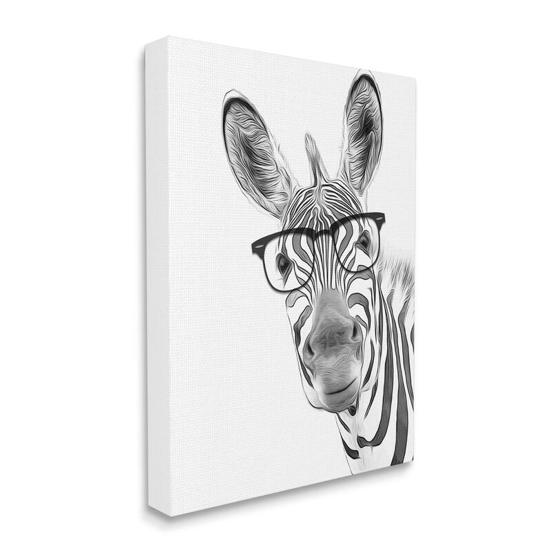 Stupell Funny Zebra Wearing Glasses Black White Monochrome Design Canvas Wall Art