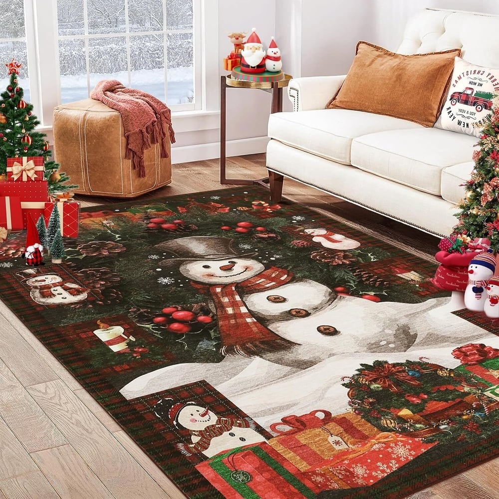 GustoWave 2*3ft Christmas Snowman Washable Non Slip Area Rug, Decorations Rugs for Living Room - 1'6" x 2'6"
