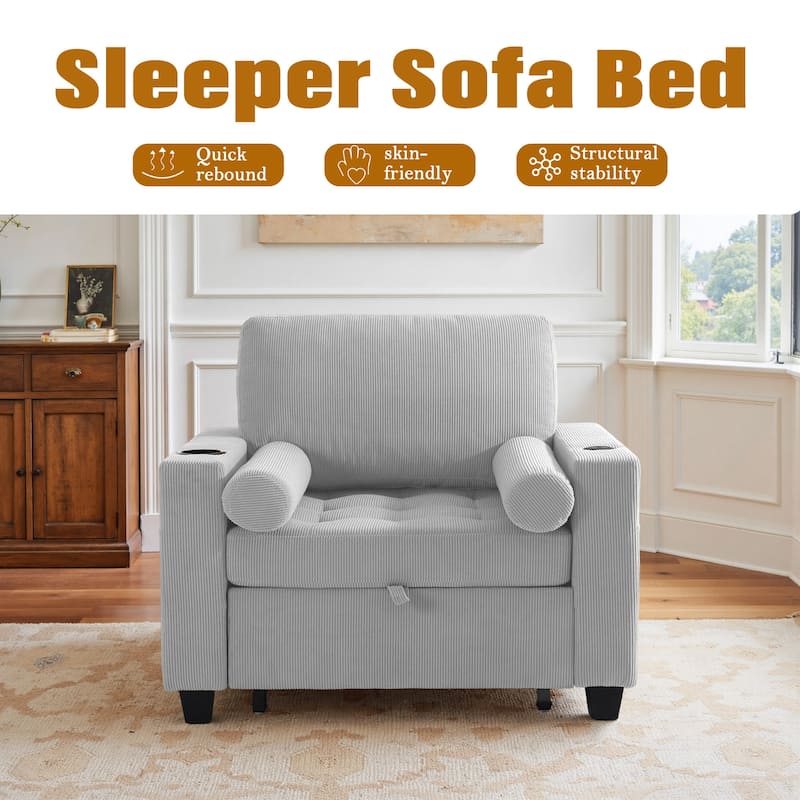 2 Set 3-in-1 Adjustable Recline Convertible Chair Bed Sleeper with USB Port