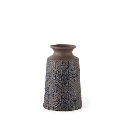 Sefina II Medium Brown/Black Patterned Ceramic Vase - 4.5"W x 4.5"D x 7.5"H