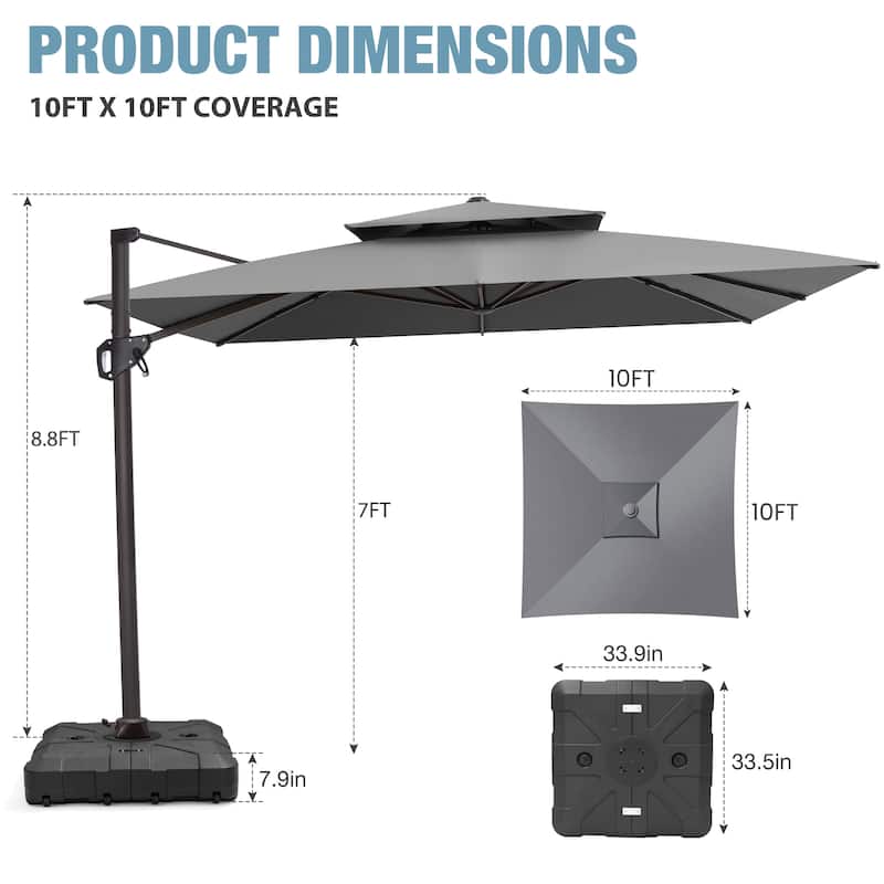 VredHom Patio Outdoor 11 x 11 FT Cantilever-Offset Umbrella with HDPE Base