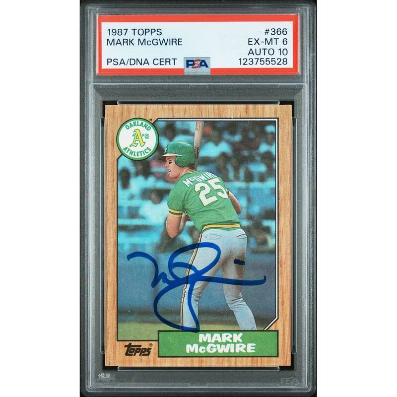Mark McGwire 1987 Topps Signed Baseball Rookie Card #366 Graded PSA 6 Auto 10 Cert # 123755528 - 8' x 11'
