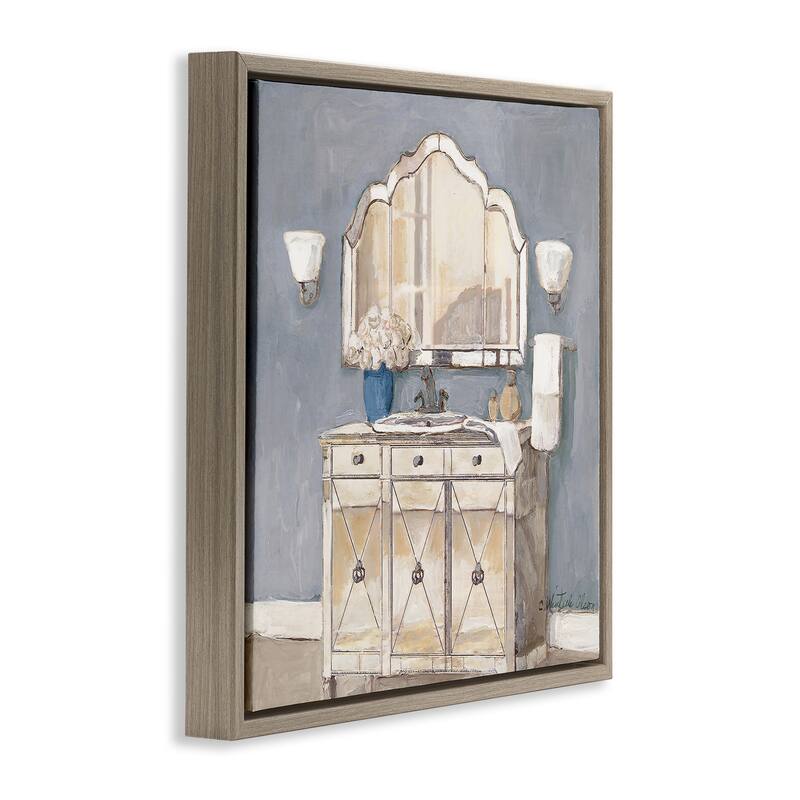 Stupell Traditional Bathroom Sink & Mirror Framed Floater Canvas Wall Art Design By Charlene Olson