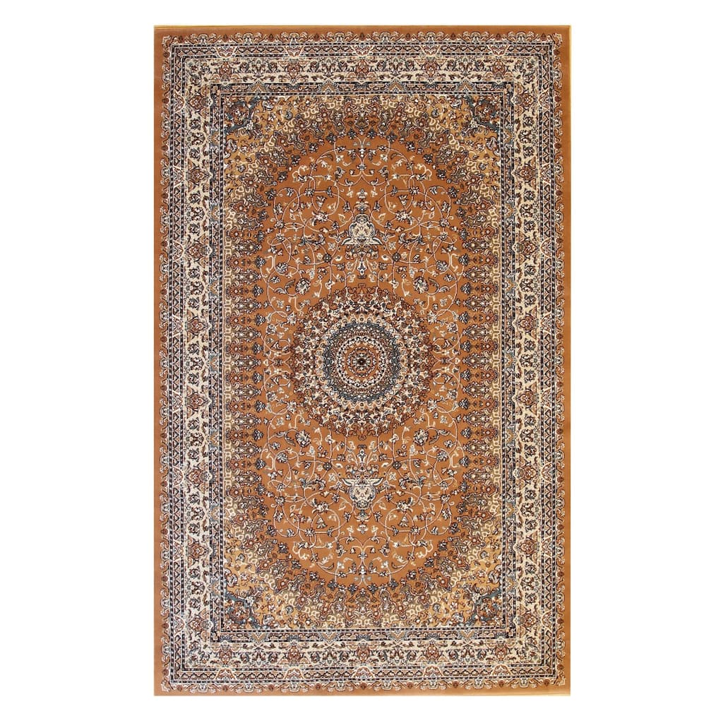 Traditional Polypropylene Tabriz Rug, 3'11 x 5'11 Rust Color, Durable Soft Flooring Rug - L