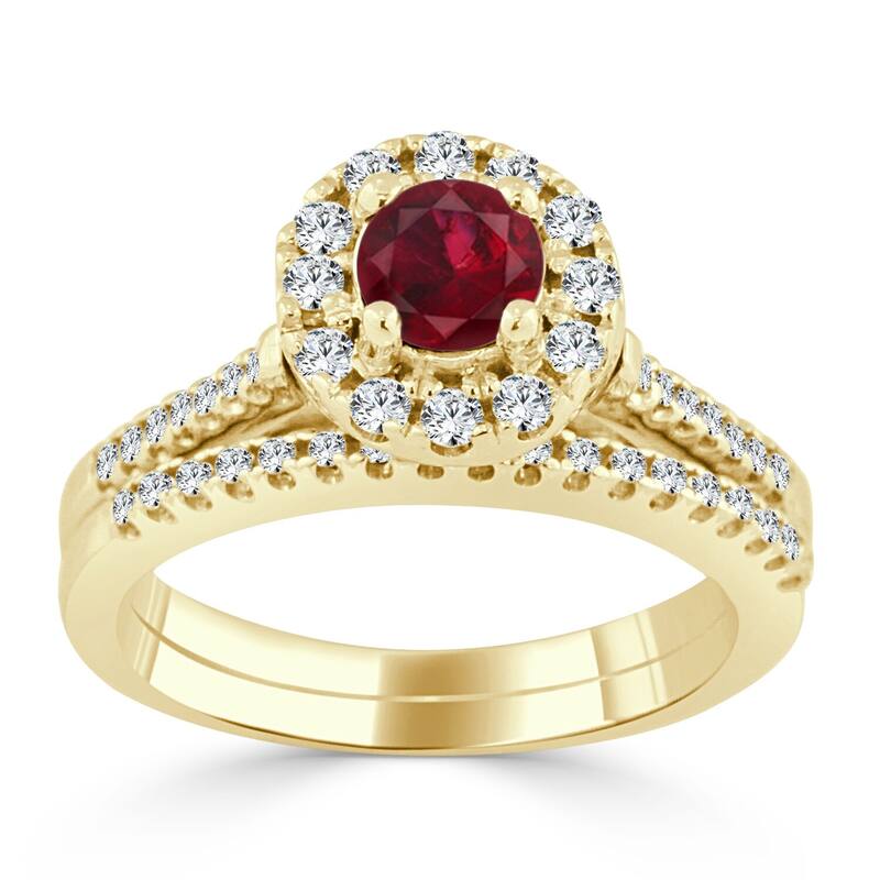 Auriya 2/5ct Red Ruby Gemstone Halo Diamond Engagement Ring 1/3cttw 14k Gold - Yellow - 4