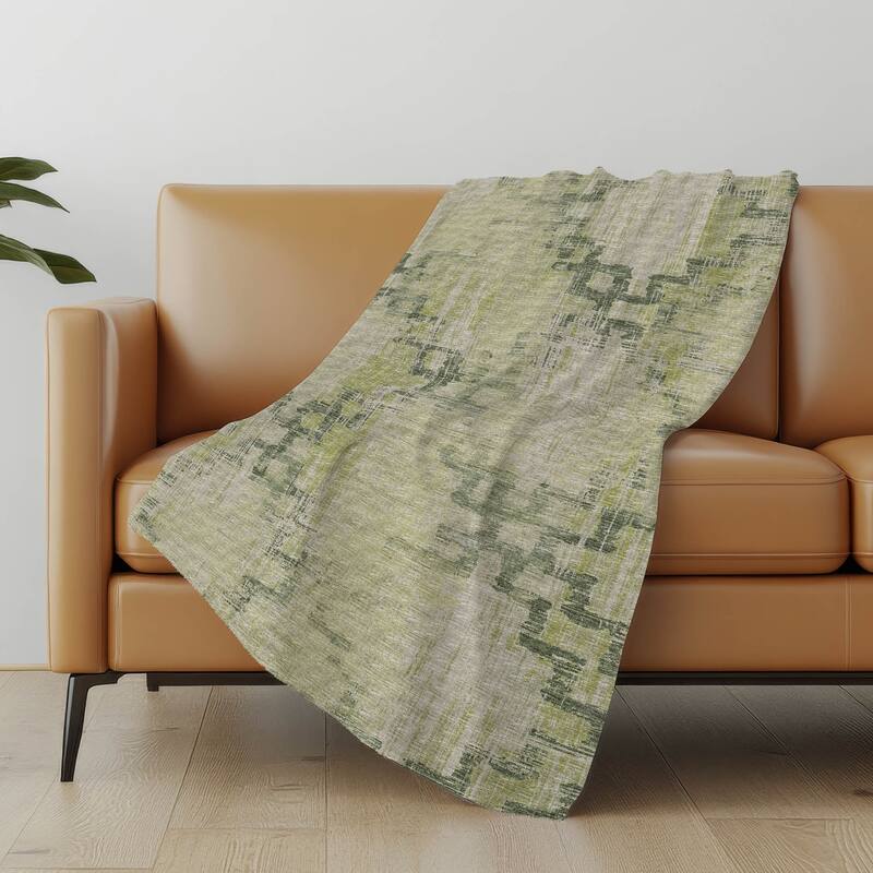 Premium Machine Washable ASB121 Distressed Moroccan Sherpa Throw Blanket - Green - 4'2" x 5'10"