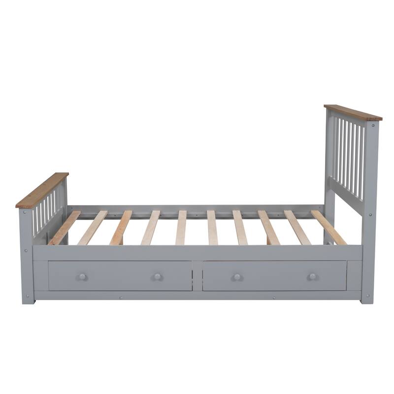Full Size Wood Platform Bed with Two Drawers and Wooden Slat Support