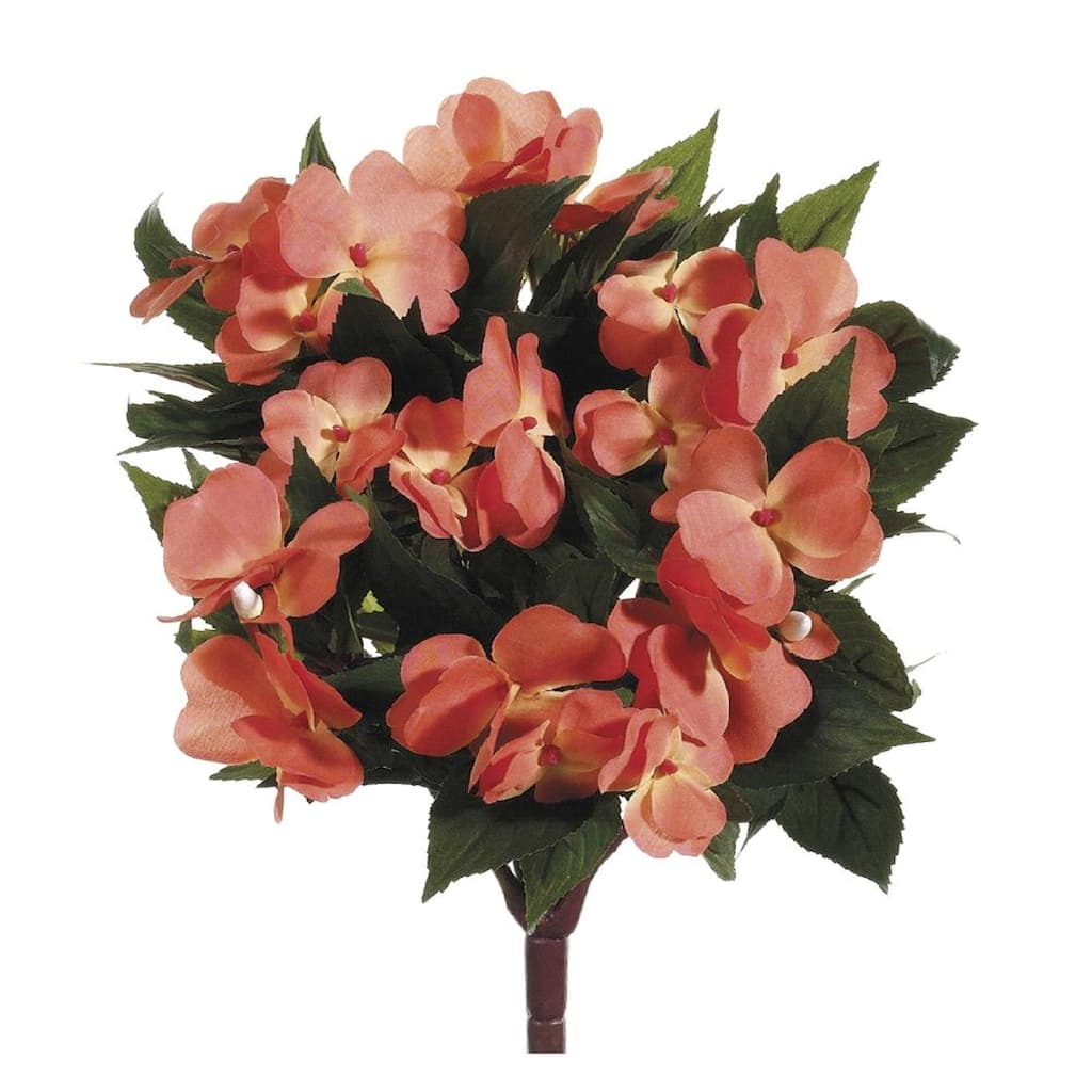 New Guinea Impatiens Artificial Bush Spray - 13.75" - Salmon Pink