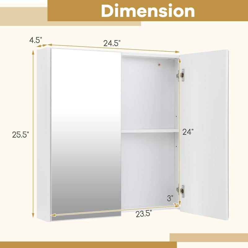 Costway 24.5" x 42.5" Bathroom Wall Cabinet with Double Mirrored Doors