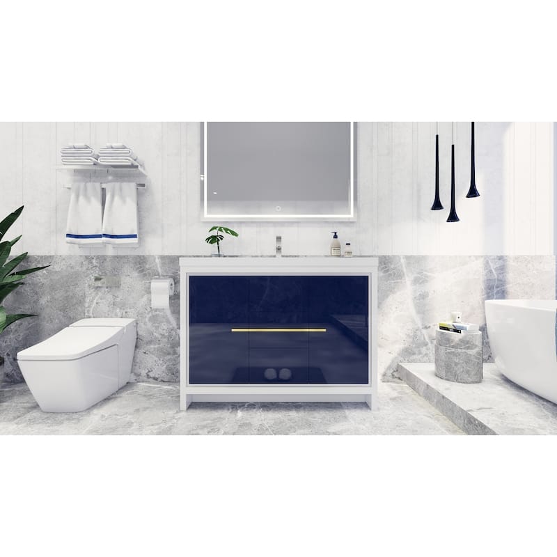 dolce 48 natural oak finish freestanding bath vanity with single basin reinforced acrylic top