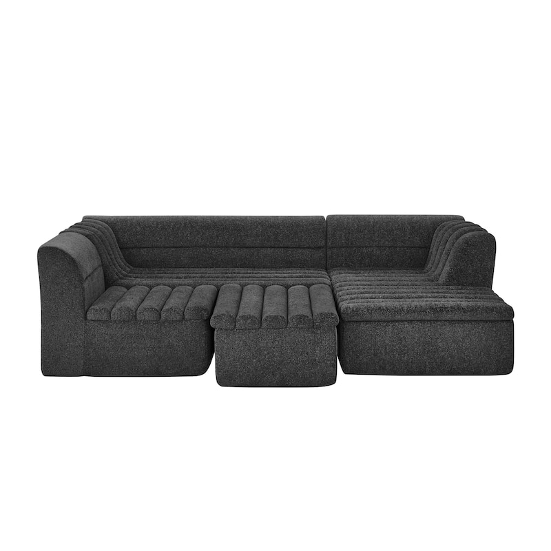 Roomfitters U-Shaped Modular Sectional Sofa with Chaise and Movable Ottoman, Chenille Upholstery and Wave-Shaped Armrest