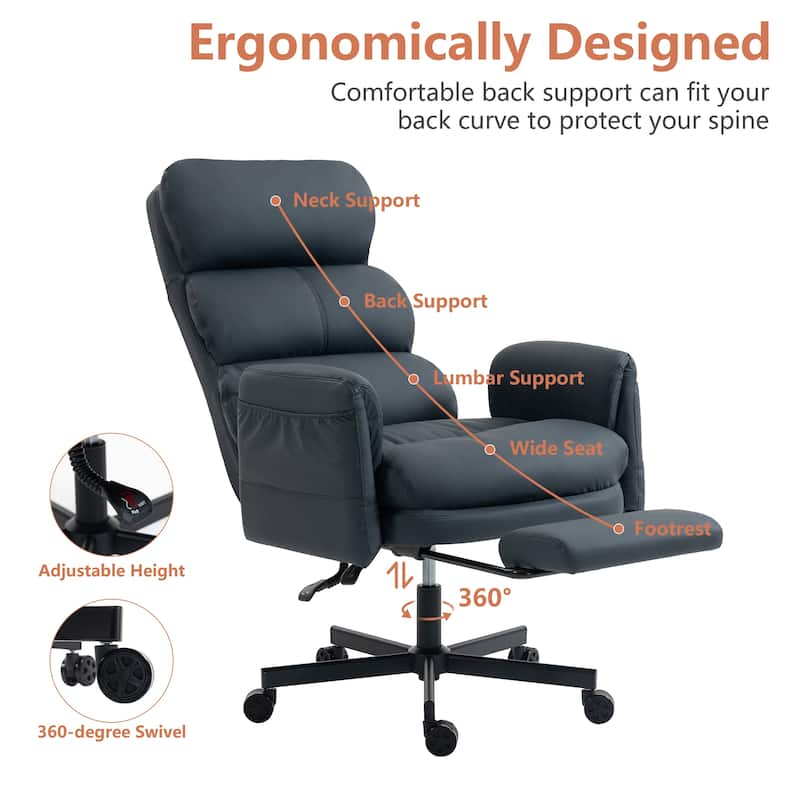 Cross-legged Office Chair with Flip-up Arms and Headrest, High-Back Ergonomic Executive Chair with Footrest and Side Pockets