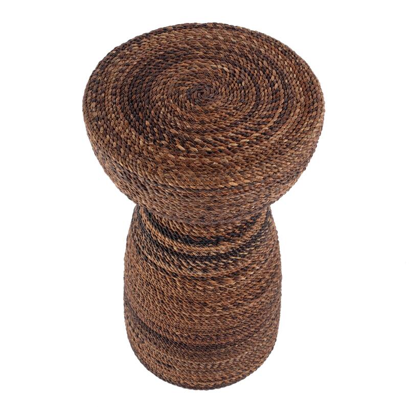 Bagshawe 13 in. W Round Wood and Abaca Rope Inlay Drum Side Table