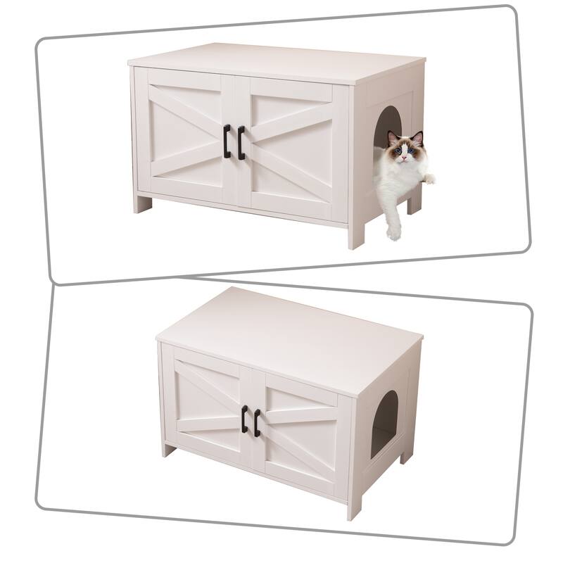 Classic Wooden Cat Litter Box House with Two Front Doors