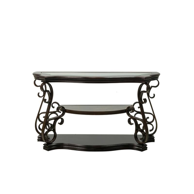 Elegant Traditional Sofa Table with Glass Top and Metal Legs, Versatile Entryway or Living Room Accent Table