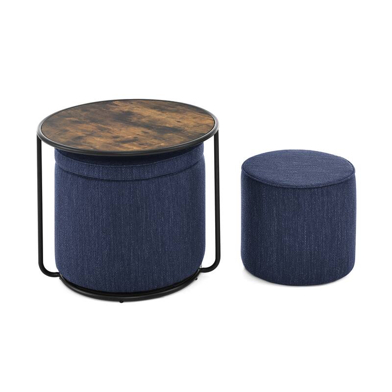 Roomfitters Ottoman Table Set with Drum Stool and Hidden Storage, Multi-Functional Combination Accent Furniture