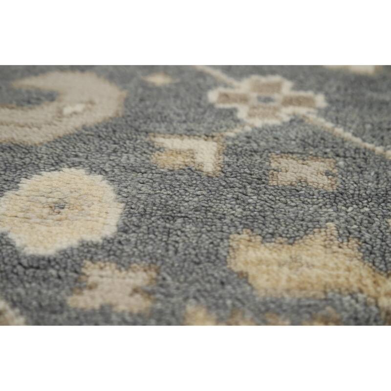 Slate Oushak Indian Area Rug Hand-Knotted Wool Carpet - 7'10" x 9'9"