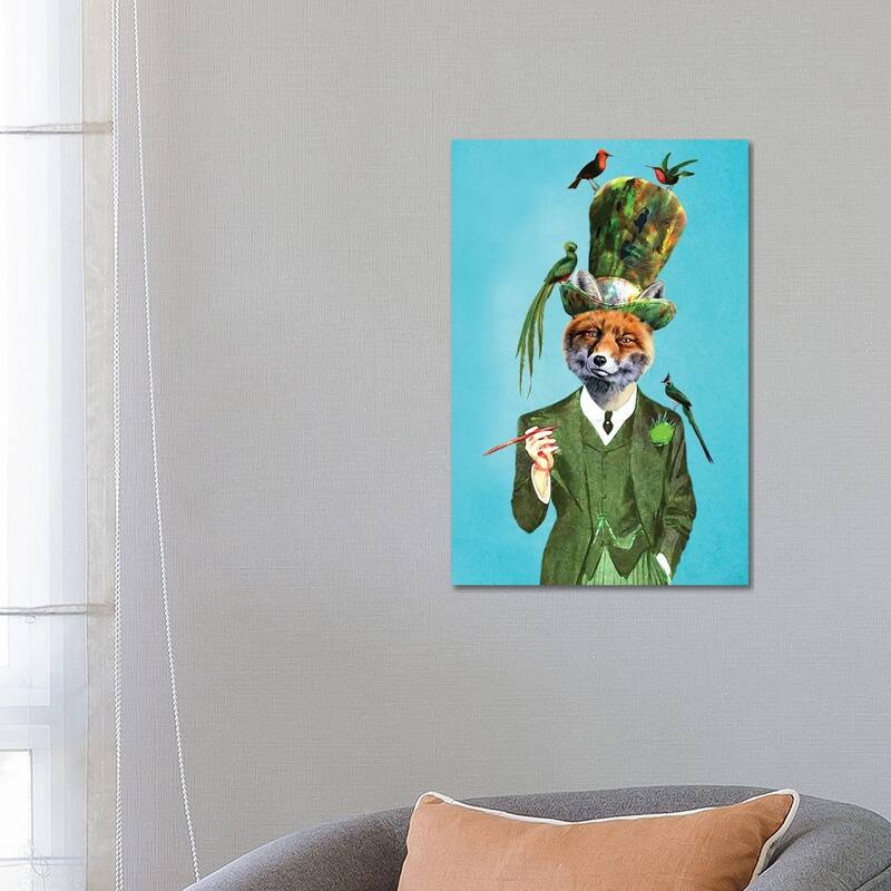 iCanvas "Fox With Hat And Birds" by Coco de Paris Canvas Print - 26x18x1.5