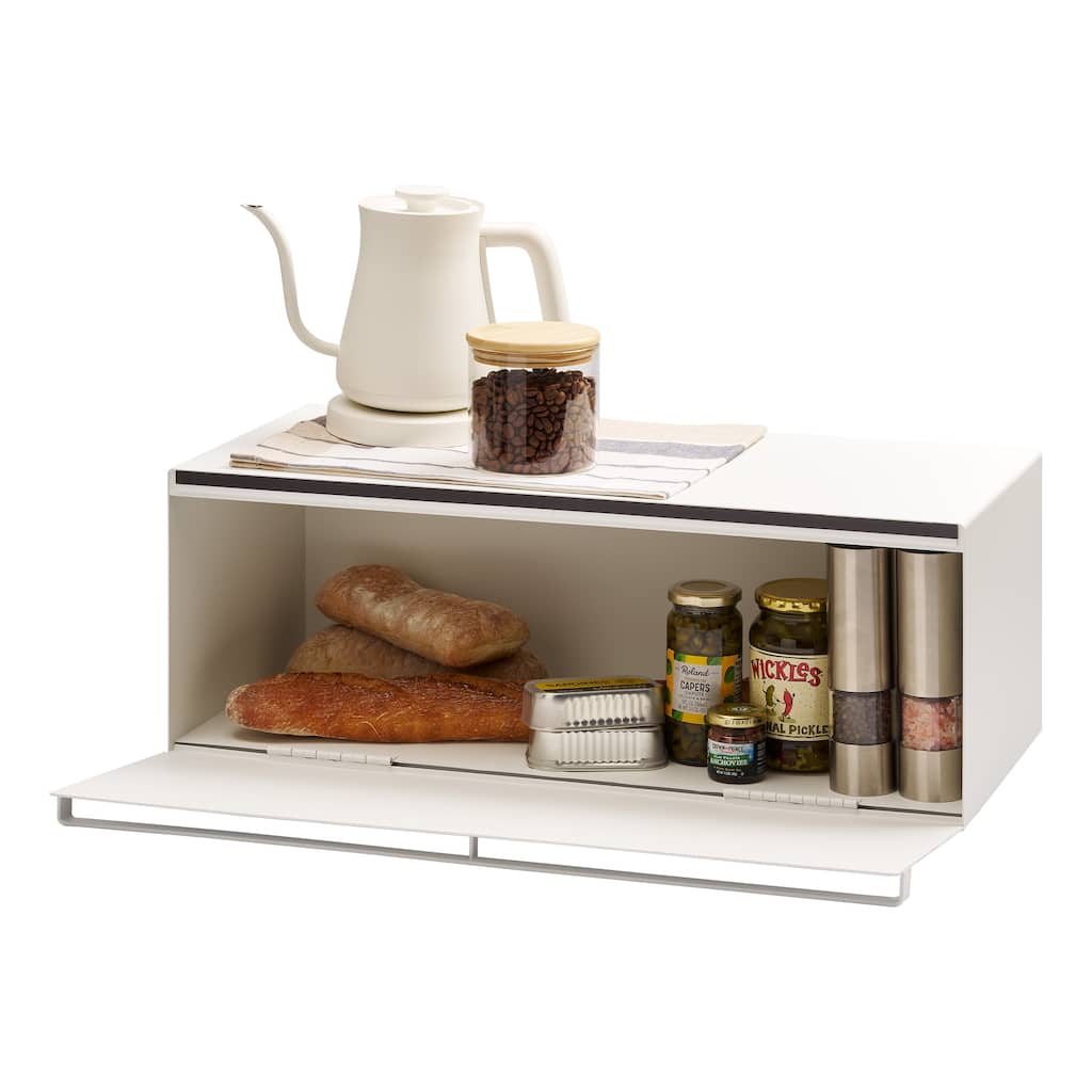 Yamazaki Home Bread Box - Wide, Steel, 32L, Holds 22 lbs - L 11.81 x W 24.49 x H 8.66 inches