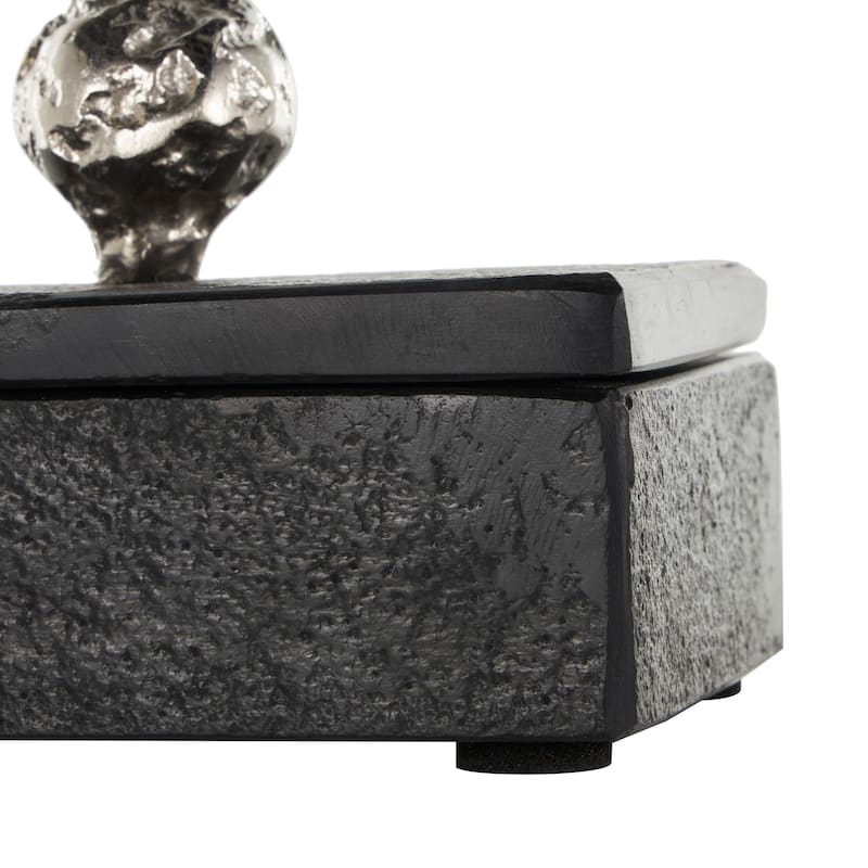 Black Marble Box with Textured Silver or Black Aluminum Knobs (Set of 3)
