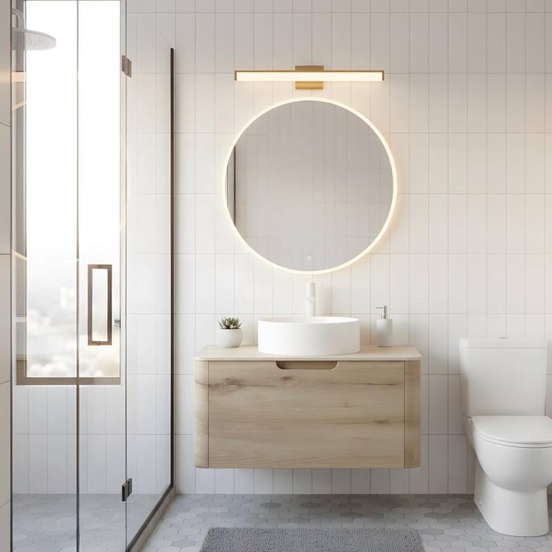 Wall-mounted Bathroom Vanity with Round Vessel Basin - 30 - White Oak+White