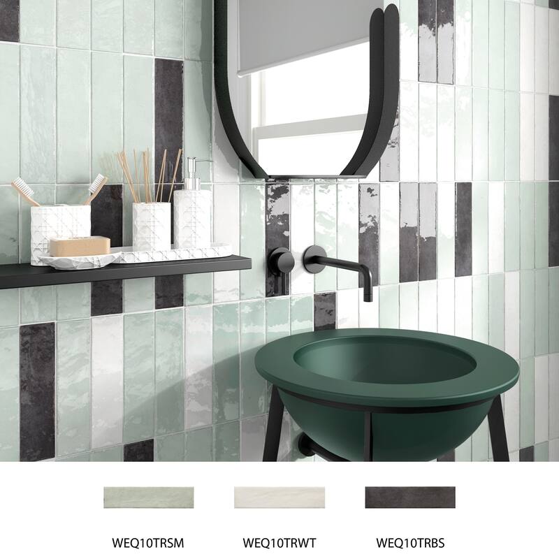 Merola Tile Tribeca Studio Seaglass Mint 2-3/8" x 9-5/8" Porcelain Wall Tile