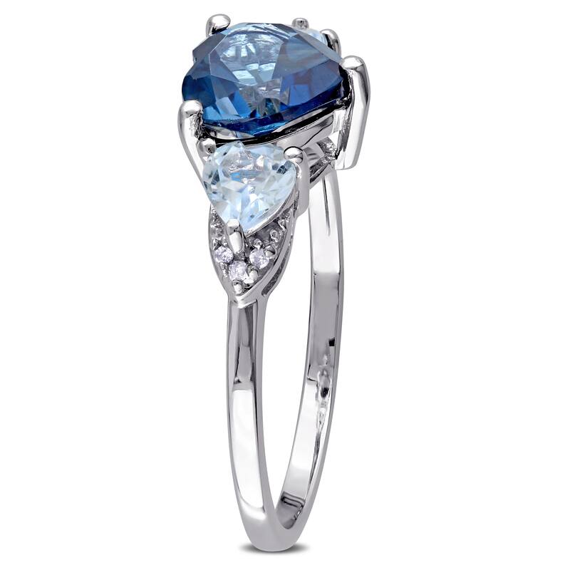 Miadora 2 1/5 CT TGW Blue Topaz Diamond Accent Triple Heart Ring in Sterling Silver