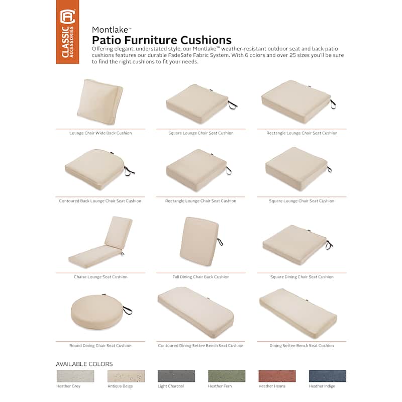Classic Accessories Montlake FadeSafe Patio Lounge Chair Cushion Set