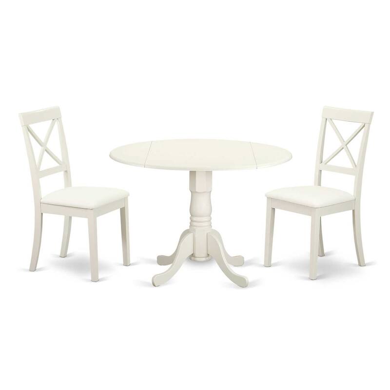 3-Piece Linen White Finish Solid Wood Top - Dining Room Set - Seats 4