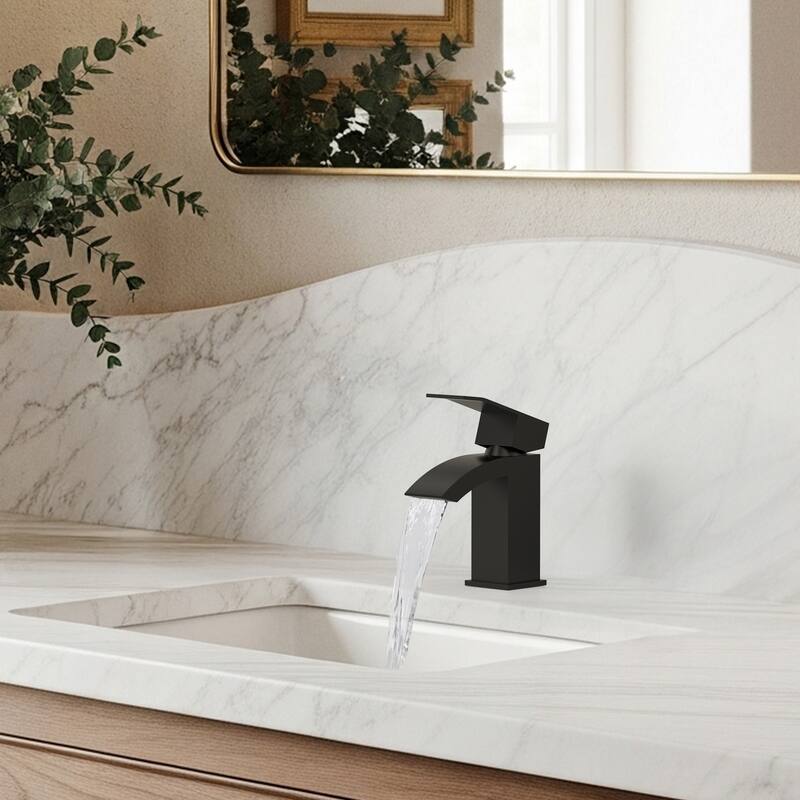 Single Handle Single Hole Waterfall Bathroom Faucet with Pop‑Up Drain
