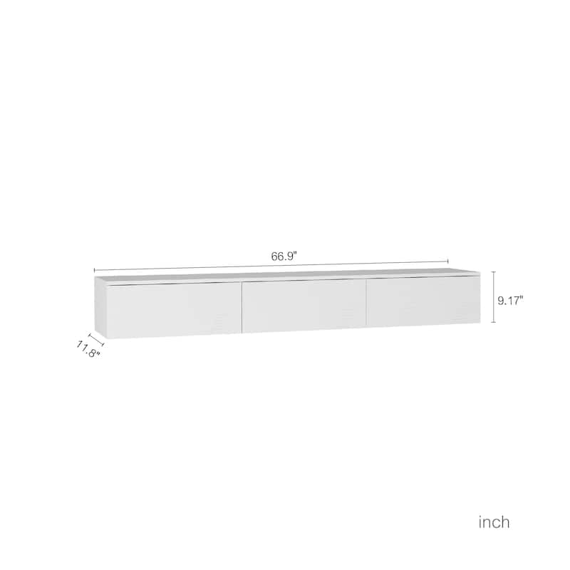 Modern Floating Wall-Mounted TV Cabinet, for 55, 60, and 65 Inch TVs, with 16-Color LED Lighting, for Living Rooms, White