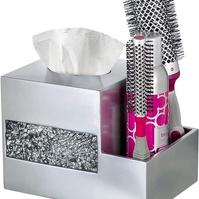 Creative Scents Brushed Nickel Silver Tissue Box Cover Multi-Function Organizer