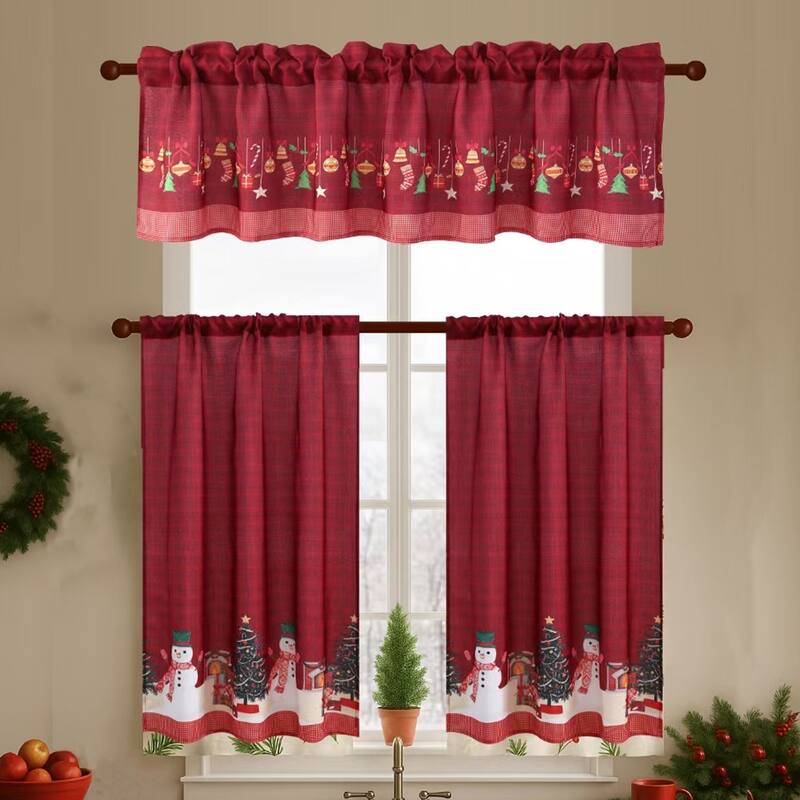 3 Pcs Christmas Kitchen Curtains Set - Red