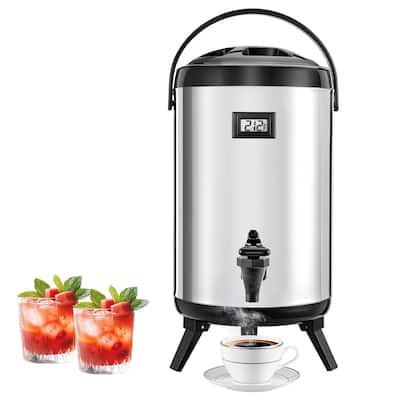 12L Stainless Steel Insulated Beverage Dispenser with Spigot and Temp Display for Hot and Cold