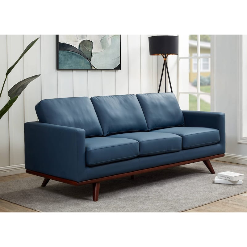 Chester Modern 3 Seater Sofa Couch in Leather or Mesh Upholstery With Birch Wood Base for Living Room Bedroom and Office - 83"