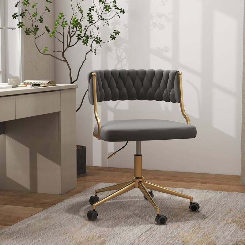 Velvet Home Desk Chair Office Swivel Chair with Wheels and Gold Base