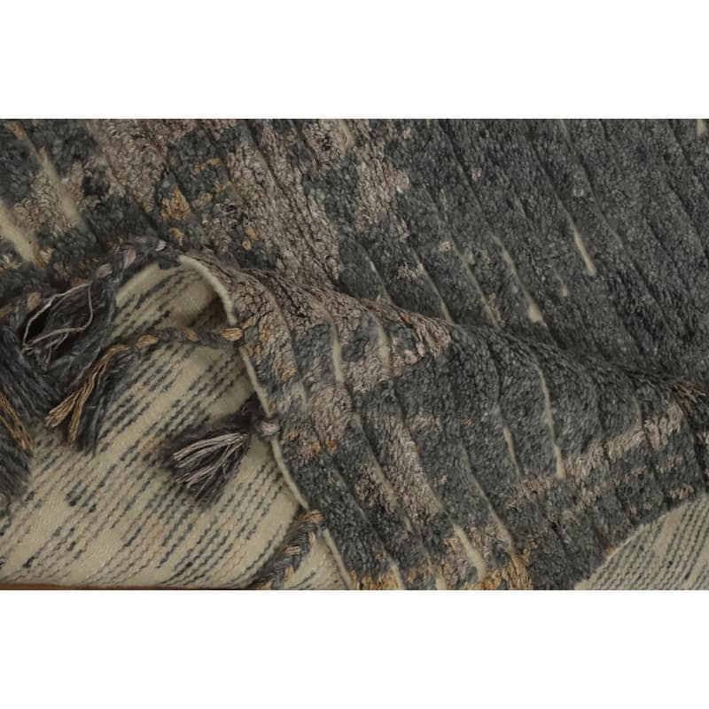Hand-knotted Modern Wool Grey Stripe Area Rug Oriental Carpet - 7' 8'' X 5' 5''