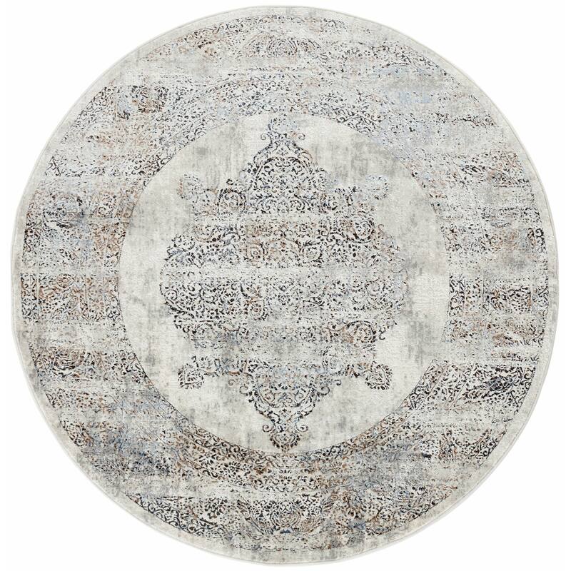 Omari Collection Grey/Blue Abstract Traditional Area Rug