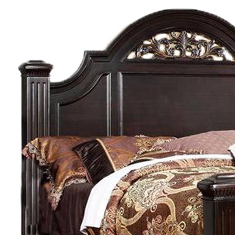 Transitional Style California King Wooden Bed with Bun Feet, Brown