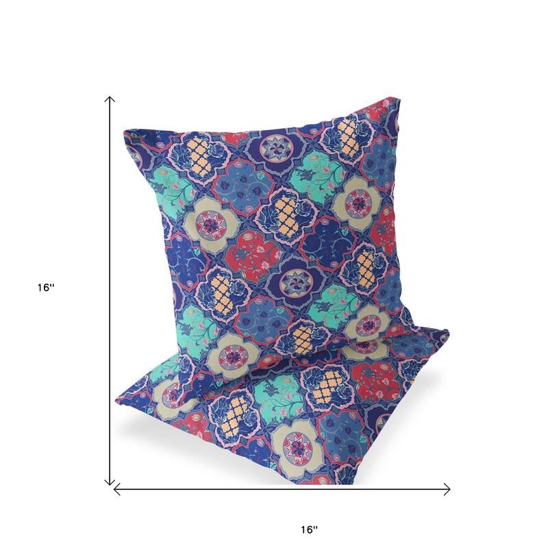 HomeRoots Set of Two 16" X 16" Blue and Green Blown Seam Floral Indoor Outdoor Throw Pillow - 16.00' X '16.00' X '5.00