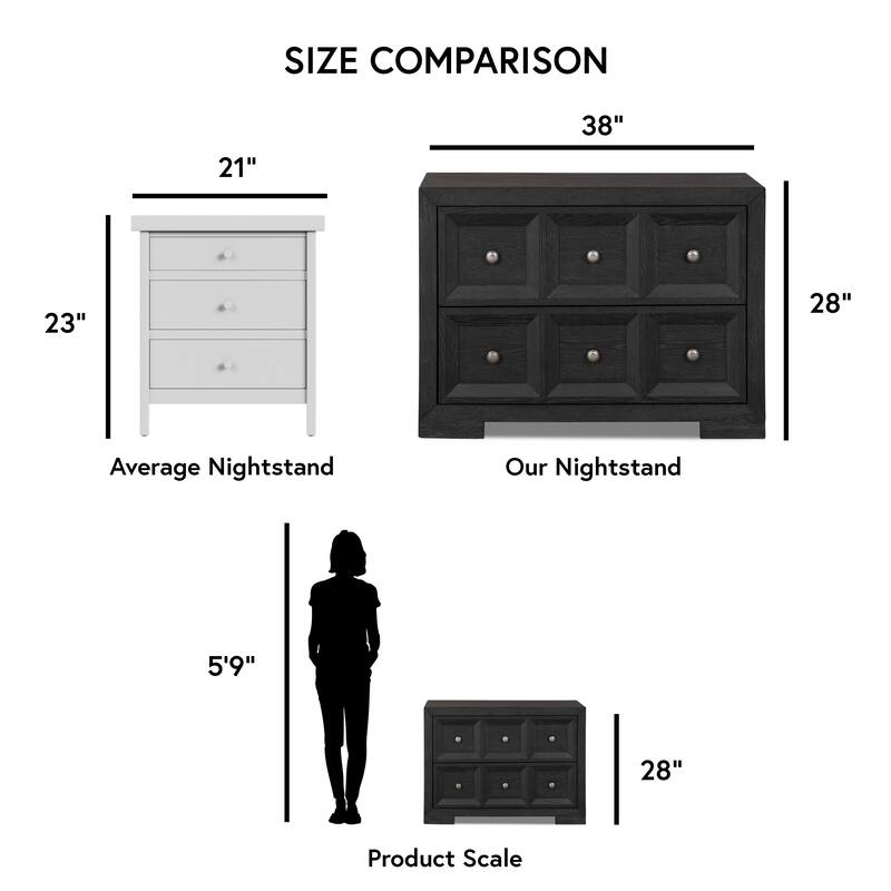 Furniture of America Durem Modern Classic 5-Piece Solid Wood Panel Bedroom Set with 2-Drawer Oversized Nightstand