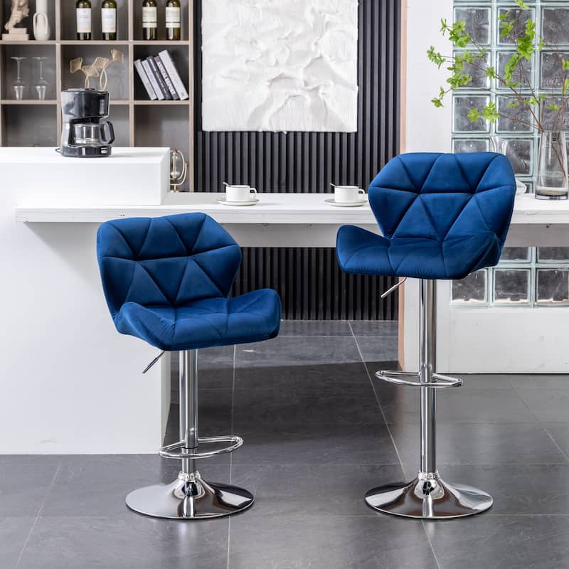 Roundhill Furniture Breni Velvet Diamond Tufted Swivel Adjustable Height Barstool, Set of 2