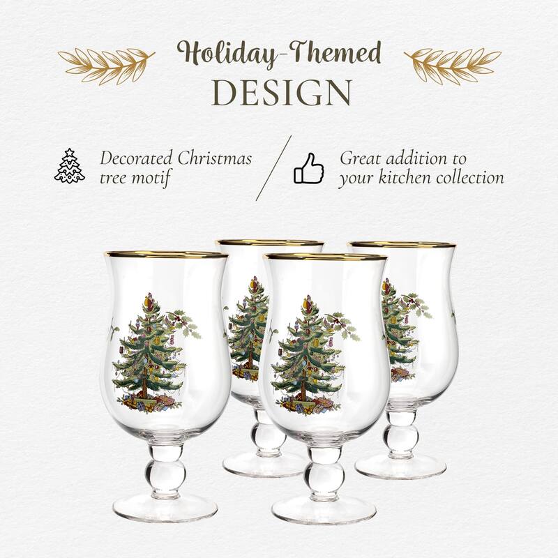Spode Christmas Tree Tulip Glasses - Set of 4 - 17.5