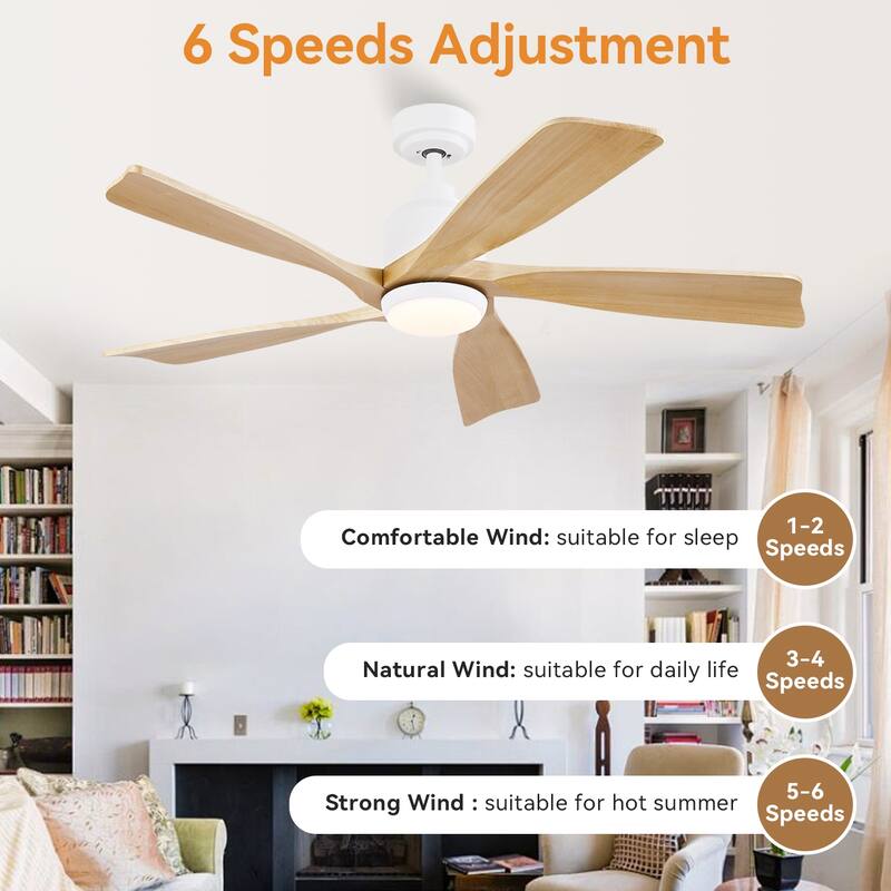 52 inch Solid Wood Ceiling Fan with Light,Quiet DC Motor,Reversible Airflow,for Living Room,Bedrom ,Farmhouse,Patio - 52 Inches